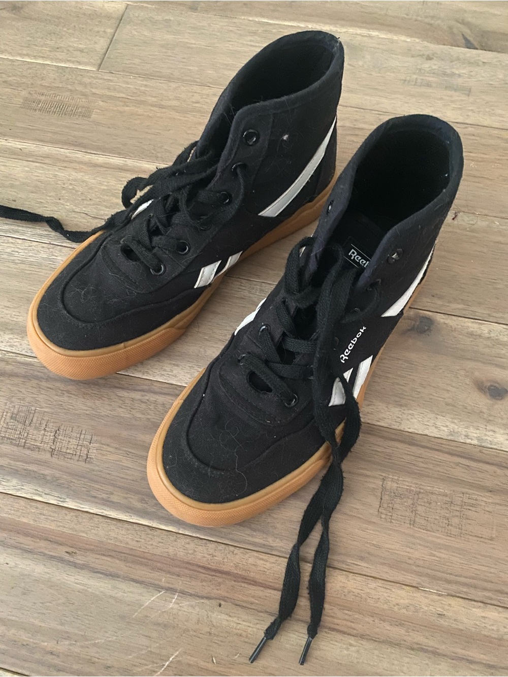 Reebok Black High-Top Sneakers with Gum Sole and White Accents
